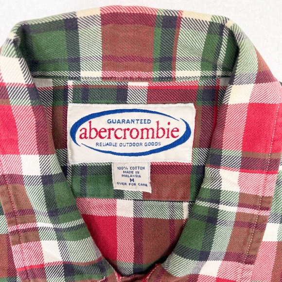 Vintage Abercrombie Shirt Medium Red Green Plaid Short Sleeve Holiday Christmas - Picture 6 of 9